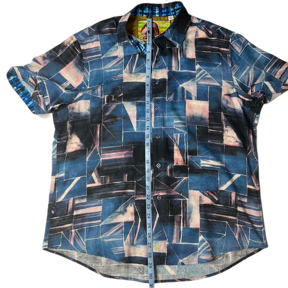 Robert Graham oceanic Abstract Short Sleeve Button Up Silk Shirt XL - Picture 8 of 10